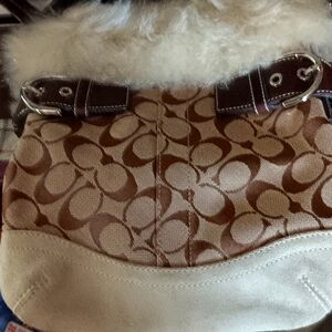 Coach Canvas and Faux Fur little handle bag AUTHENTIC